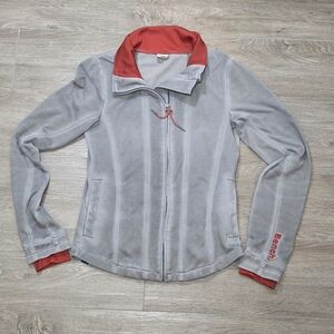Bench Jacket Womans Size Small Full Zip Performance Fleece Grey Red